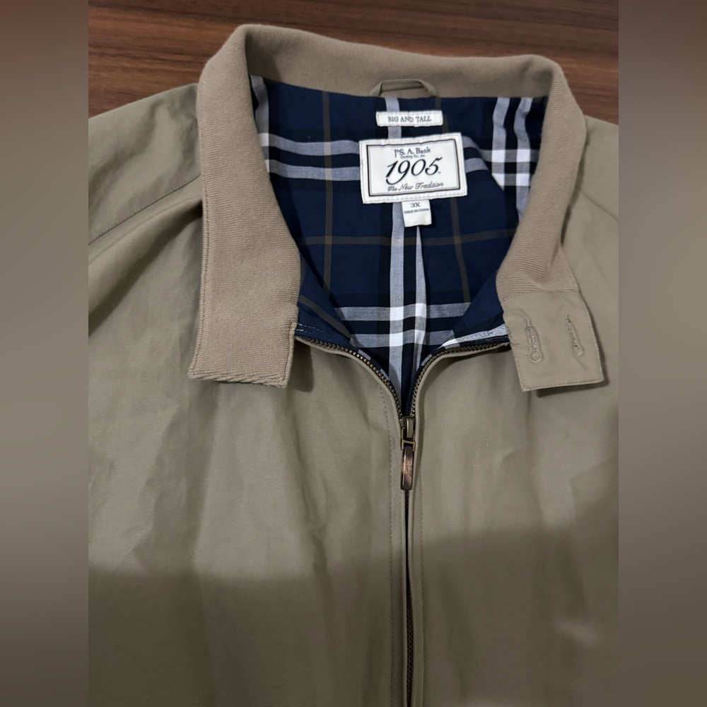 Jos. A. Bank Men’s Tan Harrington Jacket Full Zip Plaid Lined tall and big 3XL - Picture 6 of 12